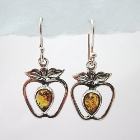Baltic Amber Sterling Apple Earrings - Click Image to Close
